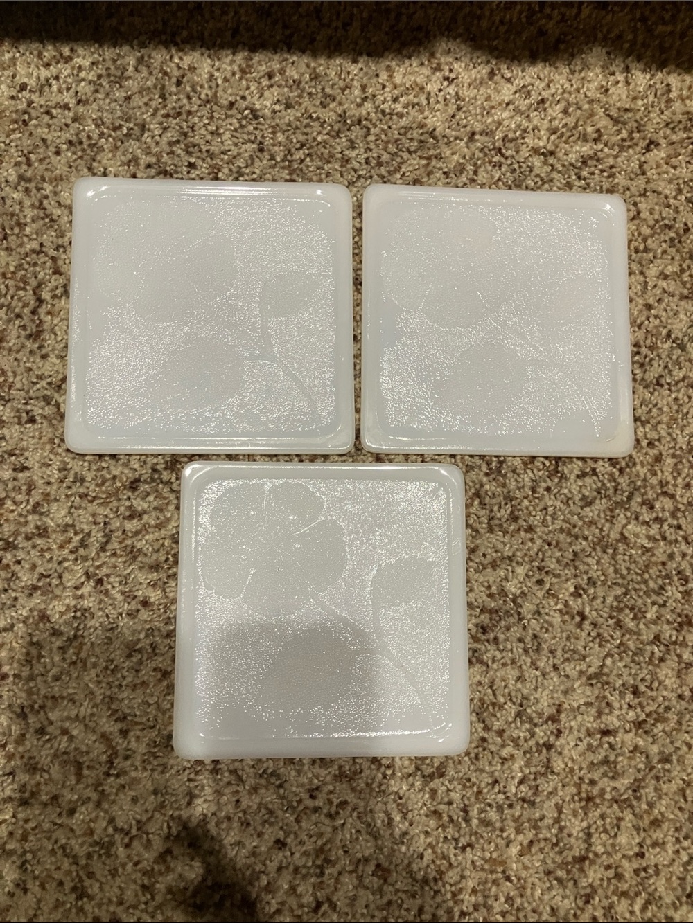 Set of 3 White Milk Glass McKee Poppy Hot Plates